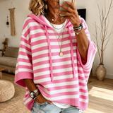 Emilie | Pink Striped Poncho Sweater