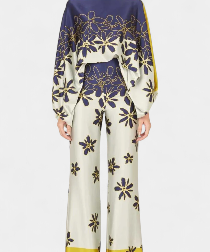 Women's Off-Shoulder Top & Wide-Leg Pants Set in Purple Floral