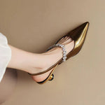 Women's Rhinestone Slingback Kitten Heels in Gold
