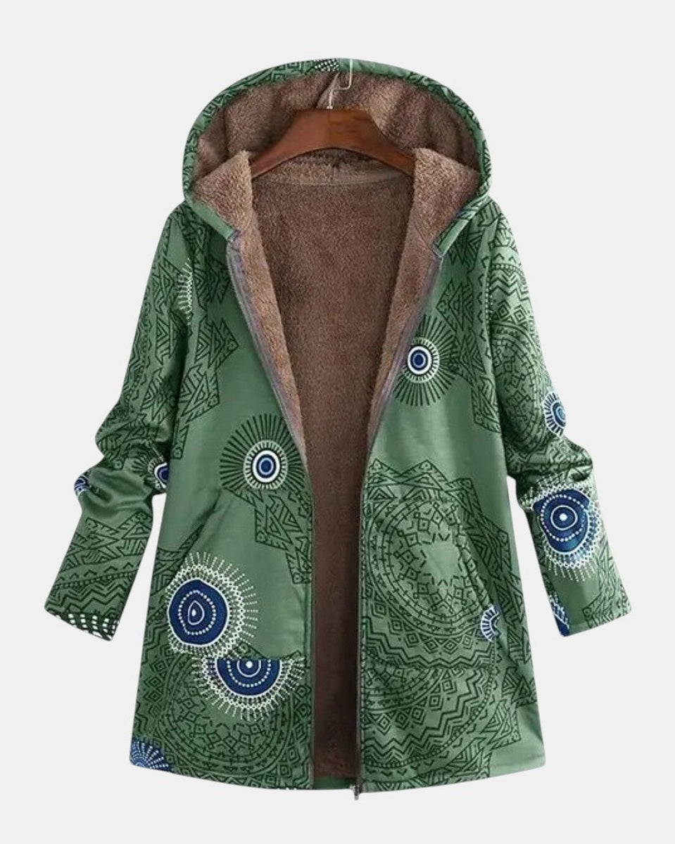 Women's Aztec Sherpa Fleece Jacket in Green