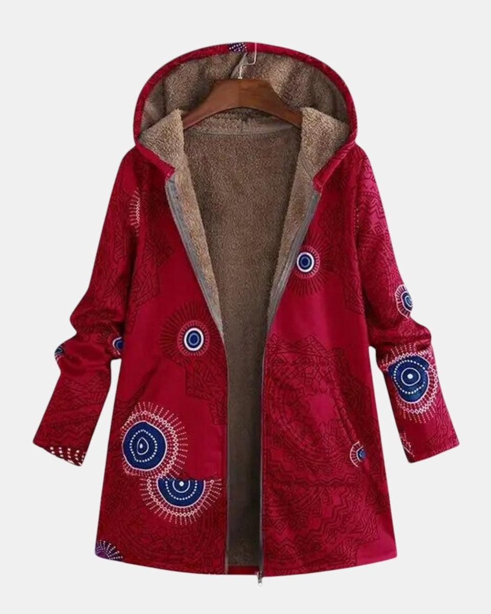 Women's Aztec Sherpa Fleece Jacket in Red