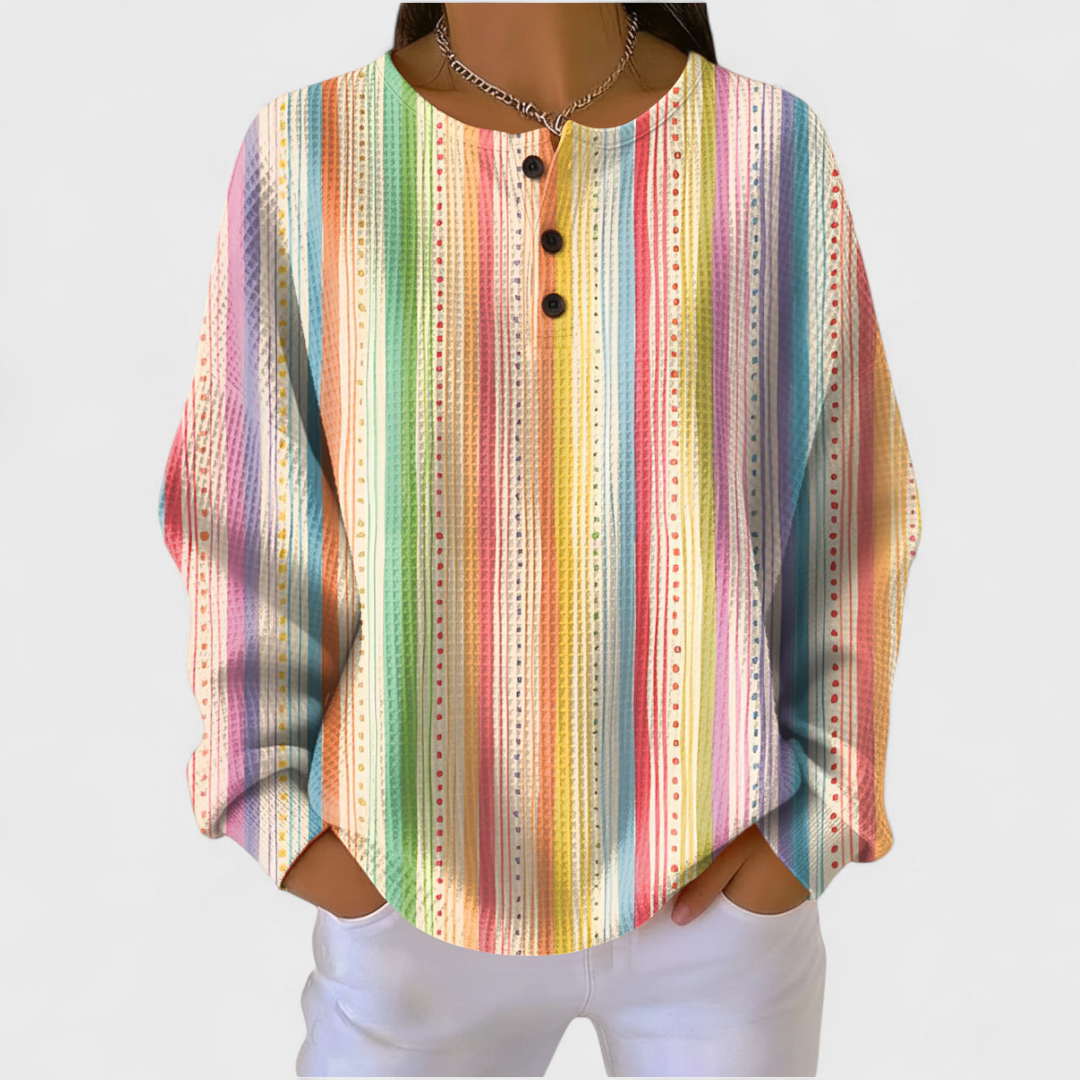 Women's Colorful Striped Henley Sweater