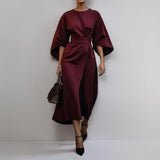 Women's Maxi Dress with Kimono Sleeve in Burgundy