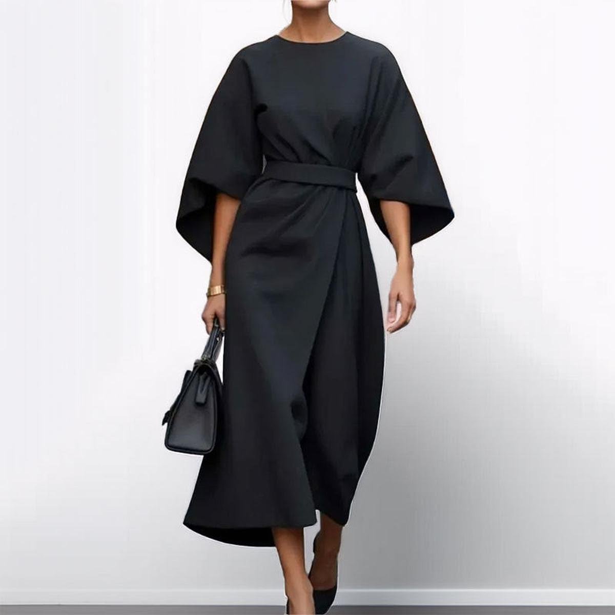 Women's Maxi Dress with Kimono Sleeve in Black