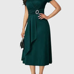 Zhyrelle Elegant Midi Dress in Green