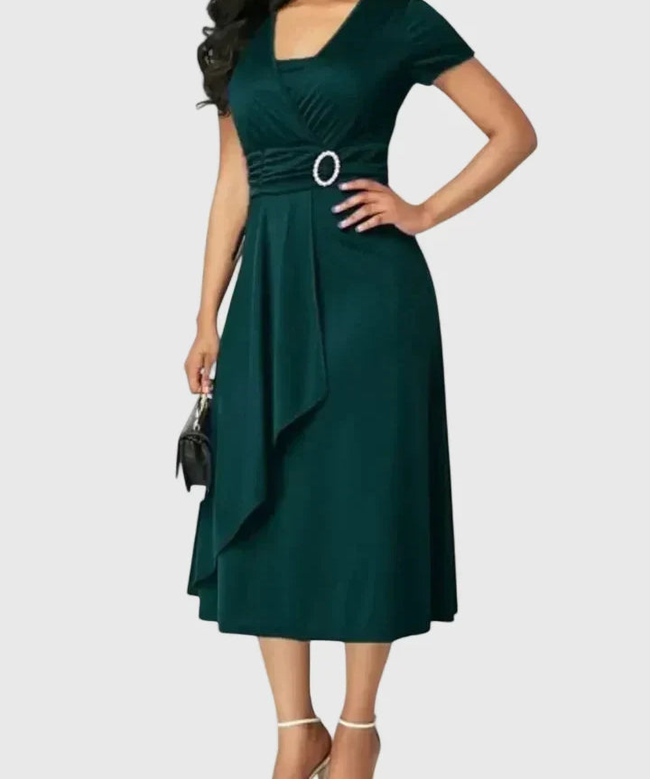 Zhyrelle Elegant Midi Dress in Green