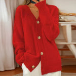 Women's Ribbed Knit Cardigan in Red