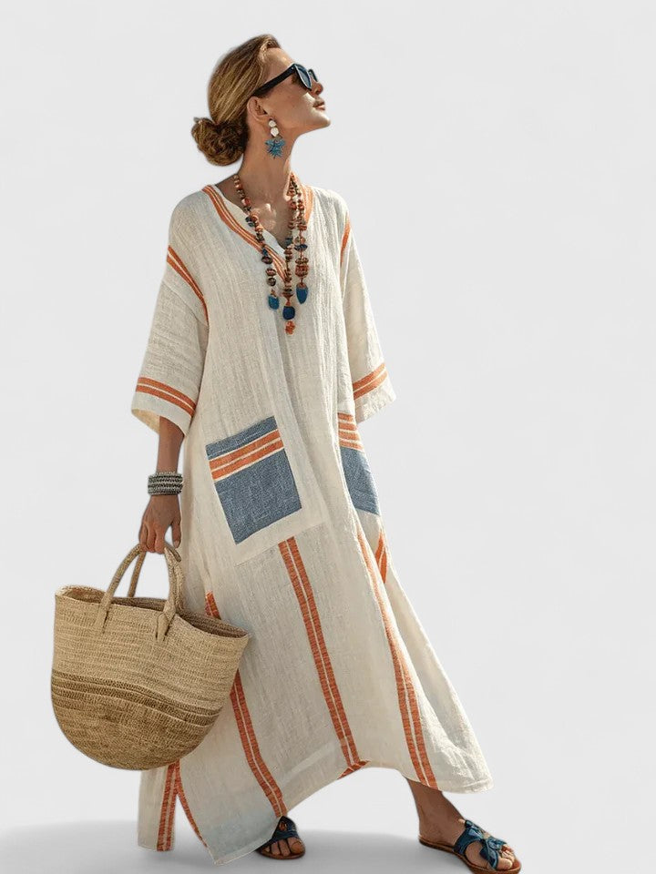 Kyvanna Elegant Maxi Dress in Beige Orange