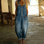 Madison Vintage Denim-Look Romper in Blue