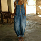 Madison Vintage Denim-Look Romper in Blue