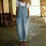 Madison Vintage Denim-Look Romper in Light Blue