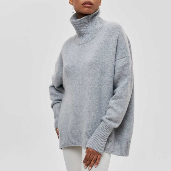 Gerda Cable-Knit Turtleneck Sweater in Gray