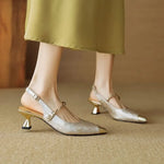 Women's Jacquard Slingback Kitten Heels in Beige