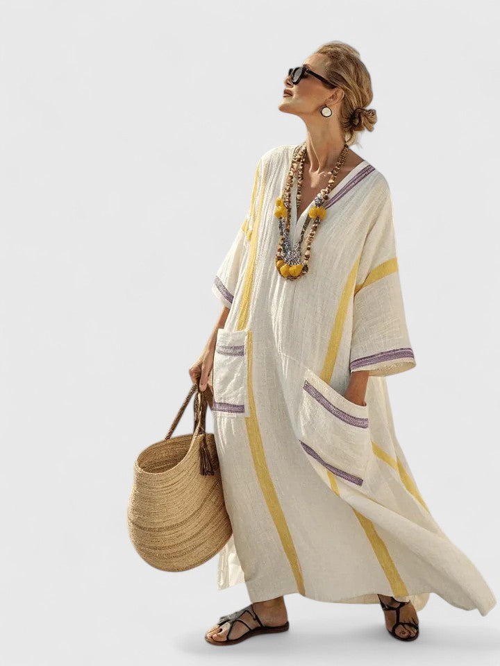 Kyvanna Elegant Maxi Dress in Beige Yellow