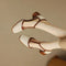 Women's Woven T-Strap Mid-Heel Shoes in Ecru