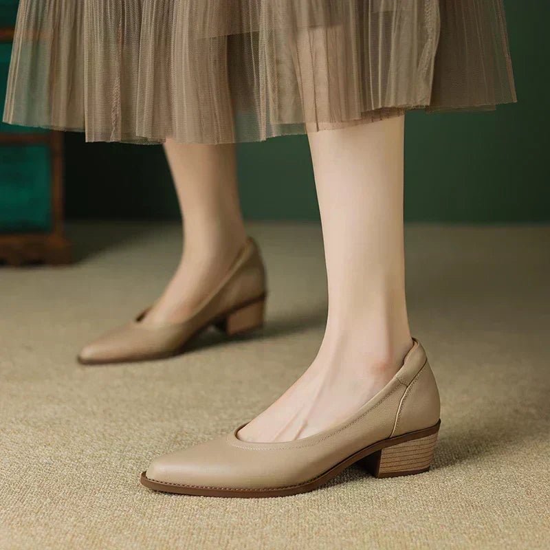Women's Mid-Heel Mary Janes in Apricot