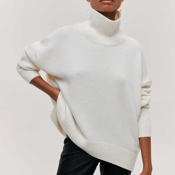 Gerda Cable-Knit Turtleneck Sweater in White