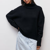 Gerda Cable-Knit Turtleneck Sweater in Black