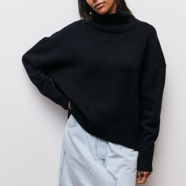 Gerda Cable-Knit Turtleneck Sweater in Black
