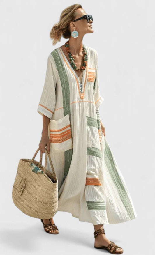 Kyvanna Elegant Maxi Dress in Beige Green
