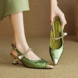 Women's Jacquard Slingback Kitten Heels in Green