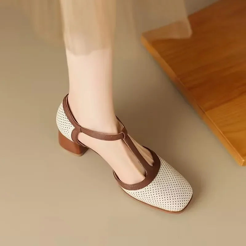 Women's Woven T-Strap Mid-Heel Shoes, photo 4