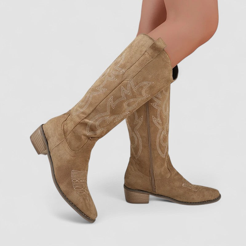 Clara Comfort Western Boots in Beige