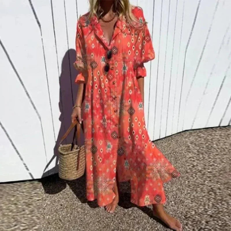 Women's Beachcomber Boho Midi Dress in Red