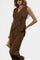 Asymmetrical Peplum Vest and High-Waisted Pants Set in Brown
