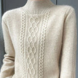 Reinhild Cable-Knit Turtleneck Sweater in Beige