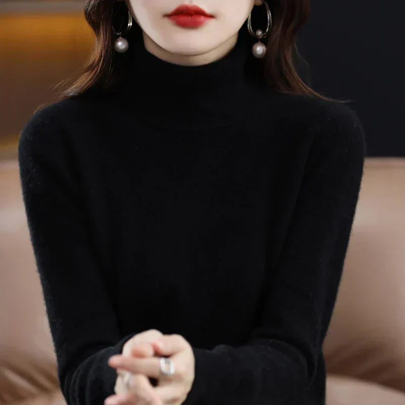 Women's Cashmere Mock-Neck Sweater in Black