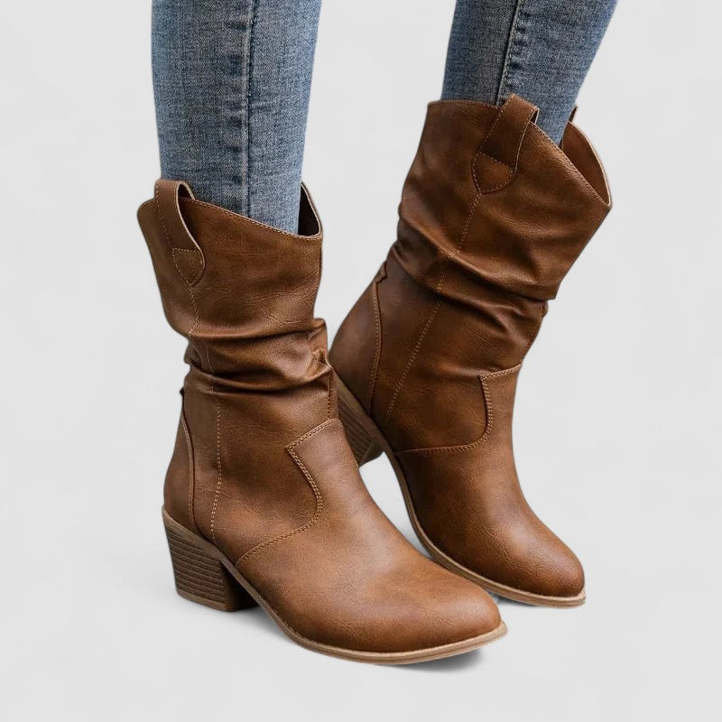 Women's Slouchy Heeled Boots in Brown