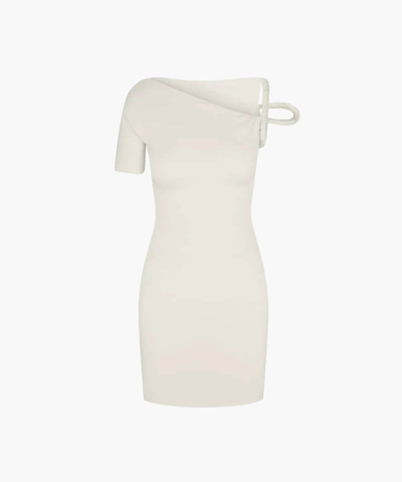 Women's twisted mini dress in Creme