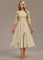 Navy Lace Short Sleeve Round Neck Midi Dress in Cream
