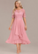 Navy Lace Short Sleeve Round Neck Midi Dress in Pink