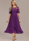 Navy Lace Short Sleeve Round Neck Midi Dress in Purple