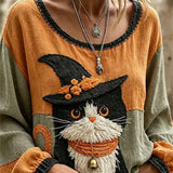 Women's Wizard Cat Print Blouse in Multi