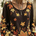 Women's Maple Leaf Pumpkin Blouse in Dark Brown