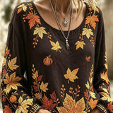 Women's Maple Leaf Pumpkin Blouse in Dark Brown
