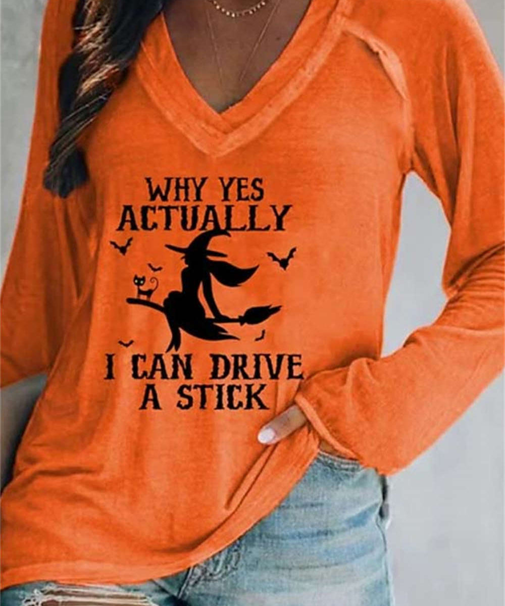 Women's Witch Letter V-Neck Blouse in Orange
