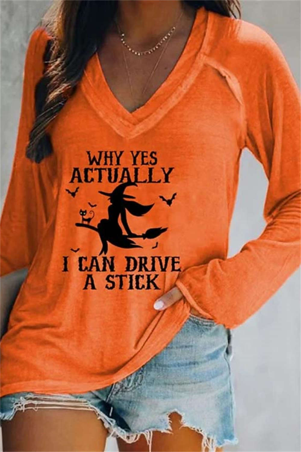 Women's Witch Letter V-Neck Blouse in Orange