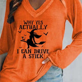 Women's Witch Letter V-Neck Blouse in Orange