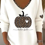 Women's Leopard Pumpkin V-Neck Top in White