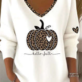 Women's Leopard Pumpkin V-Neck Top in White