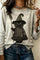 Women's Witch Cat Art Blouse in Grey