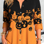 Women's Pumpkin Print Collared Blouse in Multi