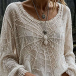 Women's Spider Web Embroidered Blouse in Off White