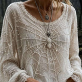 Women's Spider Web Embroidered Blouse in Off White