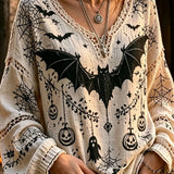 Women's Bat Ghost Pumpkin Lace Blouse in Cream