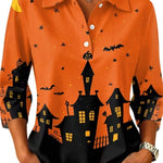 Women's Haunted House Collared Blouse in Orange